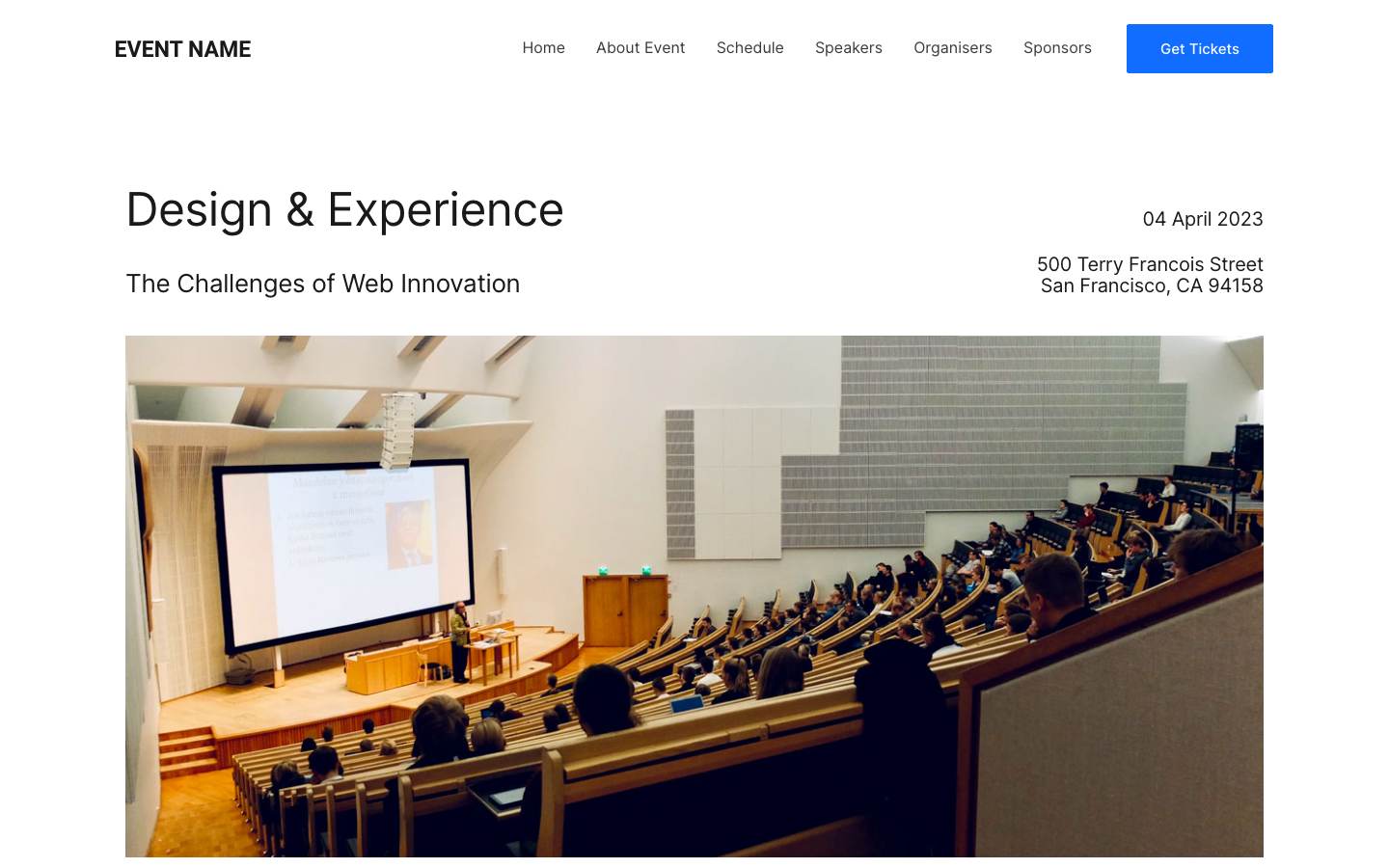 Event Landing Page desktop preview