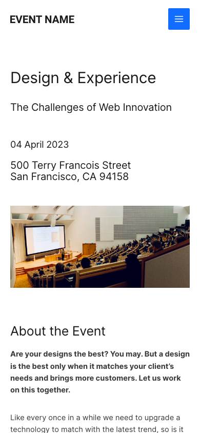 Event Landing Page mobile preview